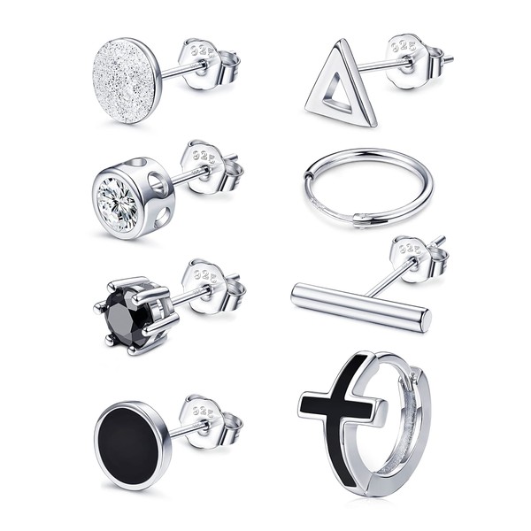 Sllaiss 8 Pieces 925 Sterling Silver Stud Earrings Set Cubic