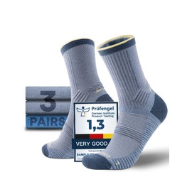 Juclise Hiking Socks for Men & Women,Merino Wool Cushioned Socks,Moisture Wicking & Anti-Blister,Breathable - 3-Pair (US, Alpha, Large, Regular, Regular, Light Denim*2 + Denim)