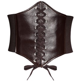 YooAi Leather Corset Belt for Women Lacing Elastic Waist Belt Retro Wide Cinch Belt Waist for Women Dresses
