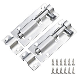 TBNOD 2 Pack Barrel Bolt Latch Slide Latch Lock Slide Bolt Latch 4 Inches Thickened Heavy Duty Stainless Steel for for Door Bedroom Chest Cabinet Window with 12PCS Screws (4 inch)