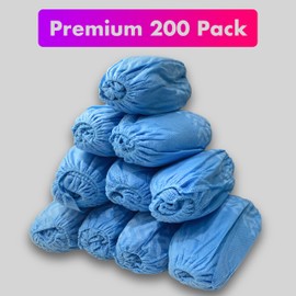 Shoe Covers Disposable Non-Slip Pack of 200 (100Pairs) Premium Waterproof Shoe Covers for Indoor Reusable and Recyclable Fits Up To 11 US Men and 13 US Women Non-Women Shoe Cover (Blue - Pack of 200)