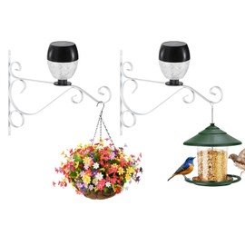 GOESWELL Plant Hanger Outdoor with Solar Light: Hanging Hanger Bracket with Warm White Light for Wall Fence - 8" Metal Wall Hook for Planter Pot - Sturdy Plant Hanging Hook for Basket Bird Feeder