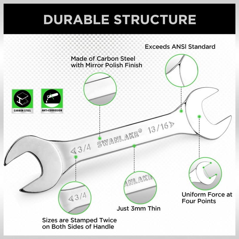 SWANLAKE 9-piece Super-Thin Open End Wrench Set, SAE 1/4", 9/32",