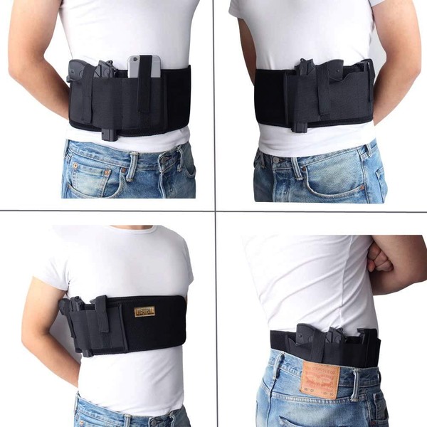 Neoprene Belly Band Holster Concealed Carry with Magazine Pocket/Pouch & 2 Elastic Straps for Women Men Compatible with Glock, Ruger LCP, M&P Shield, Sig Sauer, Ruger, Kahr, Beretta, 1911, etc