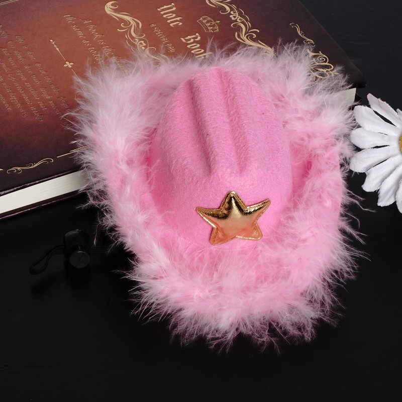 choyaxo Dog Cowboy Hat with Feather Mini Dog Cowboy Costume