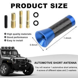 KVAEY Car Short Antenna, 1.37" Stubby Aluminum Aerial Antenna with 4 Screws & 2 Rubber Gaskets, Shorty Carbon Fiber Auto Roof Mount Antenna Replacement for AM/FM Radio Reception (Blue)