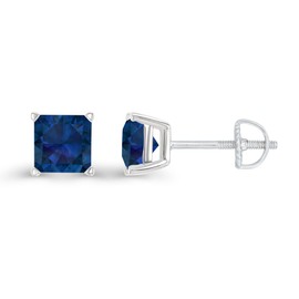925 Sterling Silver 6mm Square Princess Cut Created Blue Sapphire September Birthstone Screwback Stud Earrings