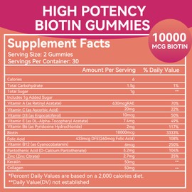 SmildeHeal 2 Pack Biotin Gummies for Hair Growth 10000 mcg, Hair Skin and Nails Gummies with Folic Acid, Vitamins A, B, C, E & D, Vegan biotin Vitamins for Women & Men, 120 Gummies
