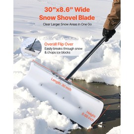 VEVOR Snow Pusher, 30 inch Wide Push Snow Shovel Plow for Driveway, Sidewalks and Doorways with Segmented Handle, Ergonomic Grip and HDPE Plastic Blade