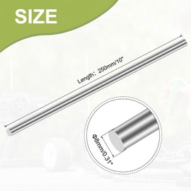 Awclub 304 Stainless Steel Round Rod 8mm x 250mm, 2pcs Metal Solid Shaft Rods Lathe Bar Stock for Industry, Metal Working Hobbies and DIY Craft