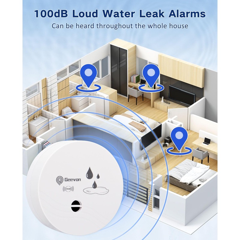 Geevon 4 Pack Water Leak Detectors, 100dB Water Sensor Alarms
