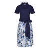 Women's Costume Skirt Dirndl Set with Bow Blue Floral Pattern