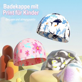 Ancaiqi Children's Swimming Cap, Fabric Bath Hat, Printed Bath Hat for Children, Nose Clip with Ear Plug