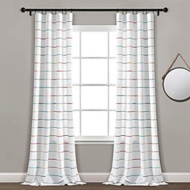 Lush Decor, Rainbow Ombre Stripe Yarn Dyed Cotton Window Curtain Panel Pair, 84" x 40"
