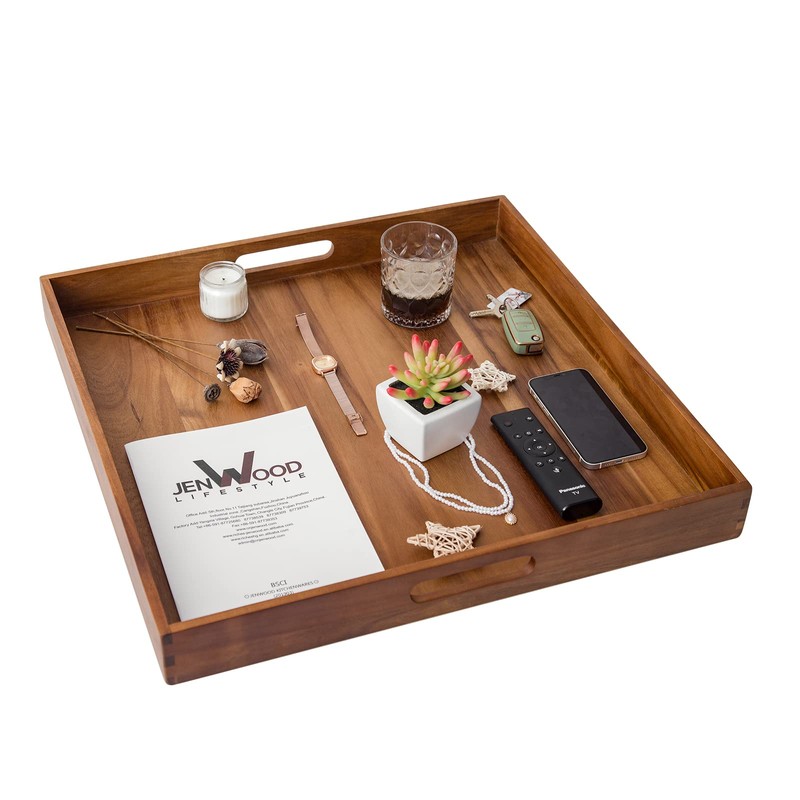 Serving Tray with Handles, 22 inch Large Square Ottoman Tray