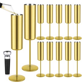 Qtencas 12 Pack Stainless Steel Champagne Flutes, Insulated Champagne Glasses Set of 12, 6oz Unbreakable Reusable Champagne Glasses for Party Wedding Birthday Christmas Anniversary, Gold