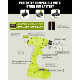 Taingwei Cordless Soldering Iron Kit for Ryobi 18v Battery,75W LED Digital Solder Iron Soldering Gun with 5pcs Tips,50g 0.04” Solder Wire for any Hobby Enthusiast (Battery not included)