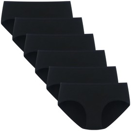 POPKOK Womens Underwear Cotton Hipster Panties Low Rise Briefs 6 Pack(Large, Black)