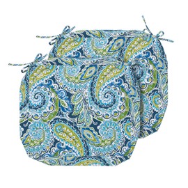 MAGPIE FABRICS - Funda de cojín de repuesto para interiores y exteriores, paquete de 2, sin relleno. Funda repelente al agua con lazos para decoración de patio, jardín, silla, sofá, banco de mimbre (verde lapislázuli, 20 x 18 x 4 pulgadas)