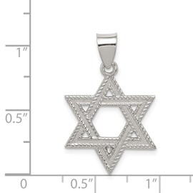 Solid 925 Sterling Silver Star of David Lucky Jewish Charm Brushed Matte Finish Pendant - 23mm x 18mm