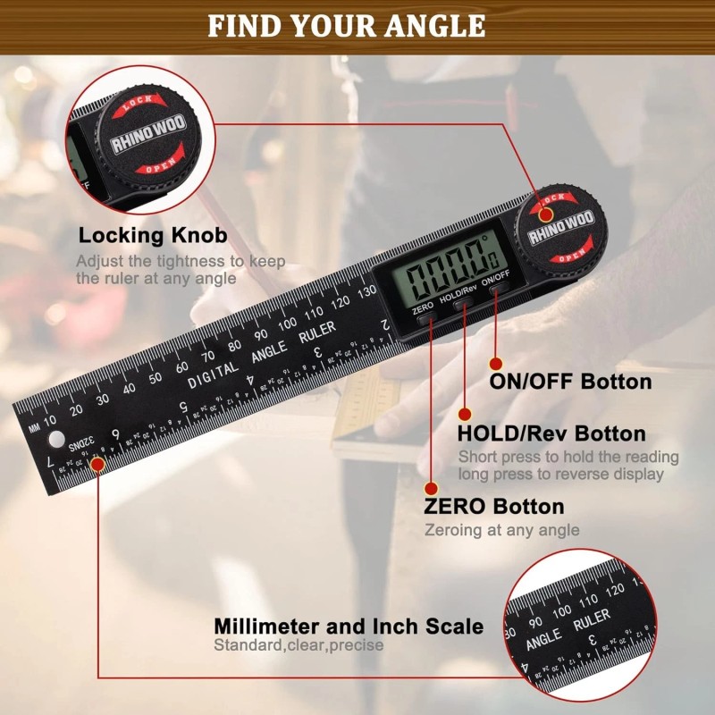 TBVHOMM 2 IN 1 digital angle ruler Guage 360 degree