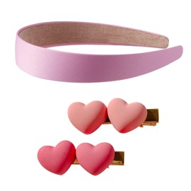 1 Headband and 2 Love Hair Pins, Simple Headband with Wide Brim, Plain Hair Band, Cute Love Hairpins, Ball Dress Accessories, Hair Accessories for Women and Girls (Pink)