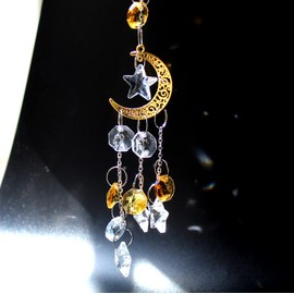 Suncatcher Sparkling Crystal Star Moon Window Entrance Decoration Good Luck Pendant Popular Crystal Glass Suncatcher Kit Love, Feng Shui Enhancement Hanging Window/Entrance/Entry/Car Interior