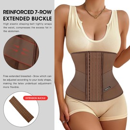 KIMIKAL Corset Waist Trainer for Women Lower Belly Fat Brown Latex Corset Top Belt:Under Clothes Sport Tummy Control Long Torso Shapewear XL