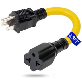 3.3FT 12AWG 15 Amp to 20 Amp Adapter Household AC Plug T Blade Power Extension Cord Cable, for Nema 5-15P to 5-20R/ 6-15R/ 6-20R,15A 125V to 20A 250V Adapter Cable[4-in-1], 1M