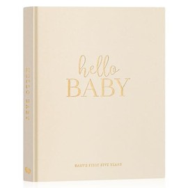 Lanpn - Diario del bebé primeros 5 años para niña niño, tapa dura lino libro de recuerdos 154 páginas padres nuevos, álbum regalo, beige, inglés