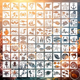 80Pcs Ocean Animal Painting Stencils Set, Reusable 7.6CM Sea Life Marine Creature Templates, DIY Art Craft Stencils for Kids Adults, Ideal for Wood, Canvas, Wall and Home Decoration