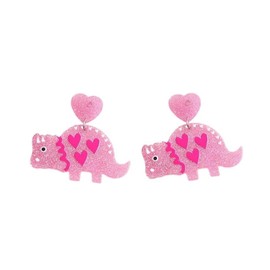 Zhang shine Cute Colorful Dinosaur Earrings Unique Acrylic Cartoon Animal Pink Heart Stud Earrings for Women Holiday Fun Statement Jewelry Gifts