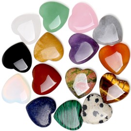 AWARDSEN 15 Pieces Healing Stones Heart Crystals Set Pocket Gemstones, 0.8 Inch Amethyst Rose Quartz Crystals Gemstones in Bulk for Motivational Gifts, Energy Charging and Reiki Healing Gifts for