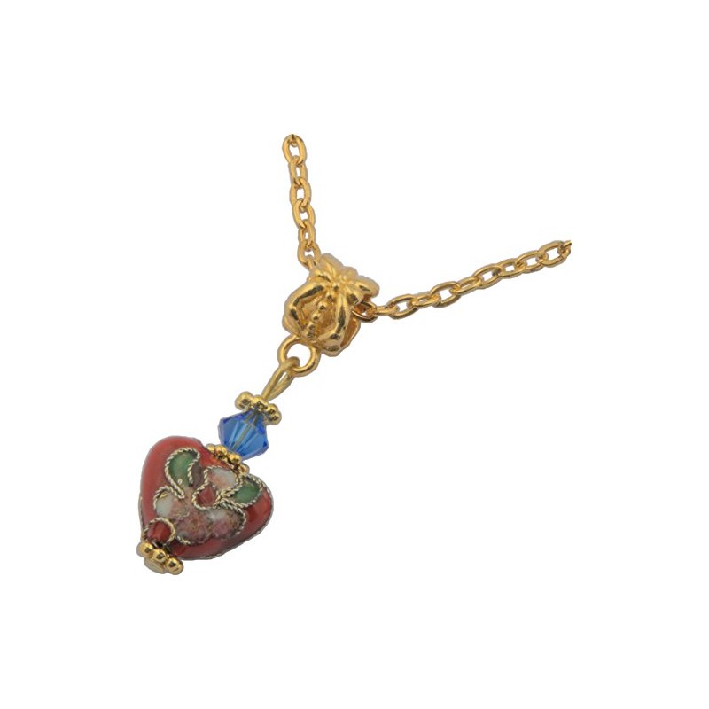 Heart Cloisonne with Austrian Crystal Gold Plated Pendant + CHAIN