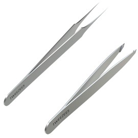 Tweezees Precision Stainless Steel Tweezers - Professional Slant Tip & Splinter Tip Tweezer - Extra Sharp Hair Removal Tool - Best Set for Eyebrow Shaping for Women and Men - Perfectly Aligned for Ingrown Hair Treatment.