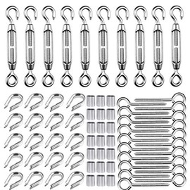 TooTaci Heavy Duty Turnbuckle Wire Tensioner Kit for 3mm Cable Wire Rope Tension,Stainless Steel Cable Tensioner Kit,10pcs M5 Turnbuckle Hook and Eye,20pcs Vine Eye,20pcs Thimble,40pcs Sleeves