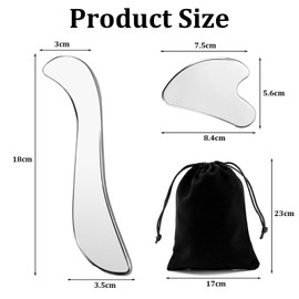 Roinaid 2 PCS Gua Sha Stein Gua Sha Edelstahl Gua Sha Körper Gua-Sha Gua Sha Metall mit 1 Aufbewahrungsgurt Geliefert Geeignet für Beine Rücken Gesicht Nacken Muskelentspannung und Schmerzlinderung.