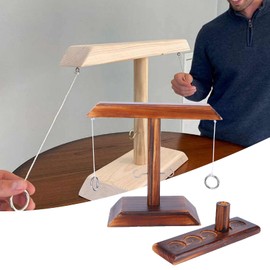 Ring Toss Game for Adults and Kids, Wooden Hook Shot Toy Throwing Game Set Tabletop Wooden Shot Ladder Hook and Ring Interactive Games for Home, Bar, Party