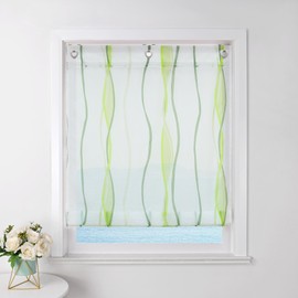 Eslir Roman Blind with Tabs, Transparent Tab-Top Kitchen Curtains, Modern Voile, 1 Piece, Wave Print