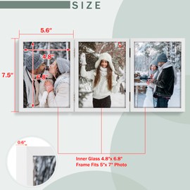 Frametory, Triple 5x7 Hinged Picture Frame in White - Stand on Desktop or Tabletop - Definition Glass - Classic Display for Photos and Memories, 3-5x7