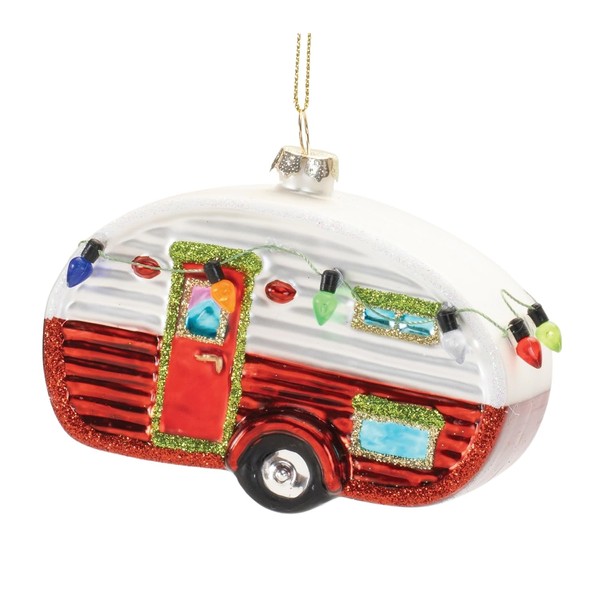 Melrose International Camper Ornament (Set of 12) 3" H Glass