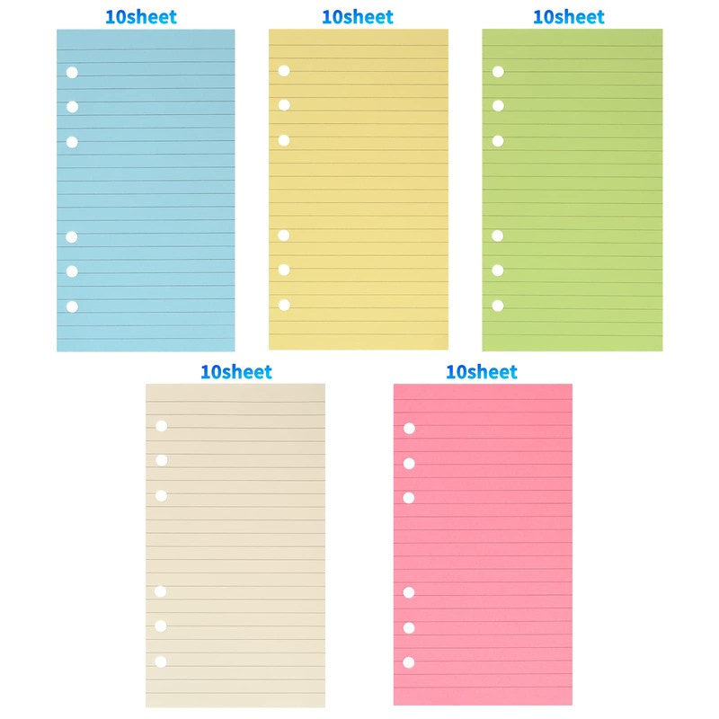 A6 Lined Refill Paper,Colored Pages for A6 Refillable 6-Ring Binder
