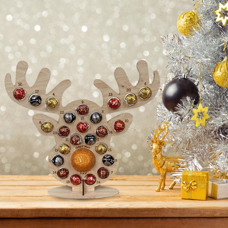 Christmas Advent Countdown Calendar Wooden Xmas Tree Deer Head Shaped