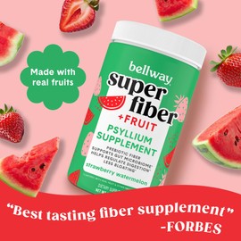 Bellway Super Fiber Powder + Fruit, Sugar Free Organic Psyllium Husk Powder Fiber Supplement for Regularity, Bloating Relief & Digestive Health, Plant-Based, Strawberry Watermelon (50 Servings)