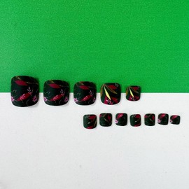 Press on Toe Nails Pink Flower Fake Toe Nails Spring Glue on Nails Short Square False Dark Green Toenails for Women Matte Spring Fake Toe Nails Full Cover Stick on Toe Nails Glue on Toenails 24PCS