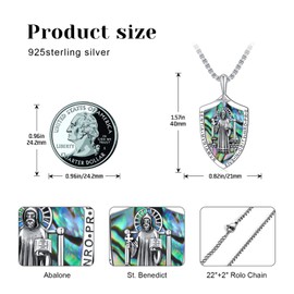 QHQPQ St Benedict Necklace de San Benito de Plata Pendant Necklace for Men Women 925 Sterling Silver Saint Benedict Medals Pendant Jewelry Religious Gifts