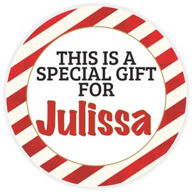 This is a Gift for Julissa - 100 Pack Circle Stickers 3 Inch - Candy Cane Merry Christmas Gift Tag Present Tree Holiday Custom Name Santa Claus