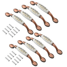 WMYCONGCONG 8 PCS Vintage Cabinet Pull Ceramic Drawer Pulls 5 Inch Hole Centers Kitchen Cabinet Handle with Screws for Dresser Drawer