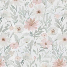 CiCiwind Pink Floral Peel and Stick Wallpaper Farmhouse Removable Self Adhesive Wall Paper Peel Stick Modern for Bedroom Light Green Leaf Contact Paper for Walls Cabinets Shelf Drawer 17.3" × 78.7"
