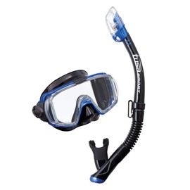 TUSA Sport Adult Visio Tri-Ex Mask and Dry Snorkel Combo, Black/Metallic Blue, UC-3125PQB-MB